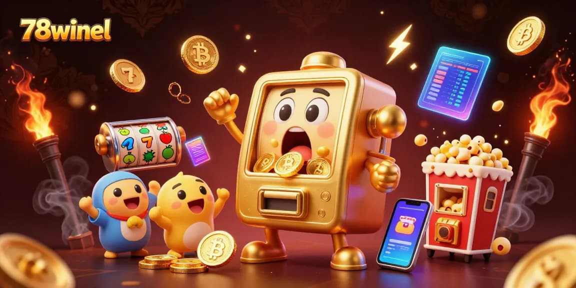 Experience the excitement of 78winel with a winning golden slot machine celebrating its jackpot.