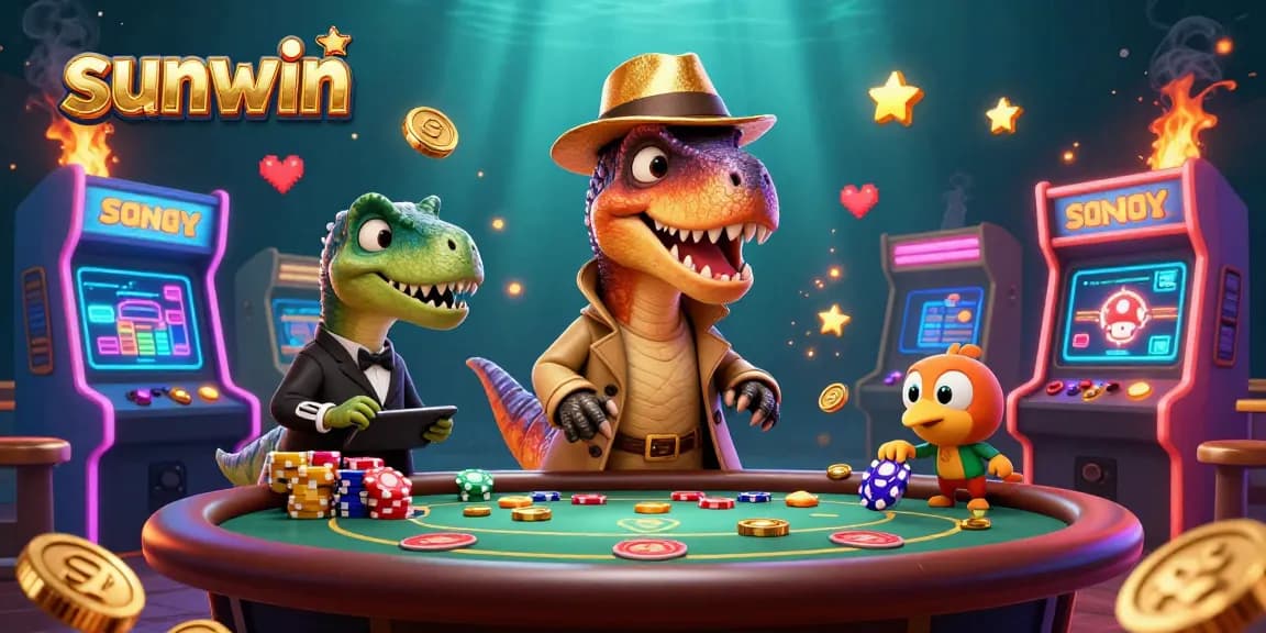 Engage with the dynamic world of sunwin, featuring vibrant 3D characters at a blackjack table, evoking excitement and strategy.