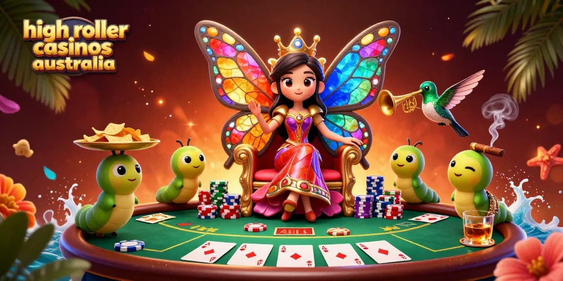 Experience the thrill at high roller casinos Australia with vibrant poker elements and royal flair.