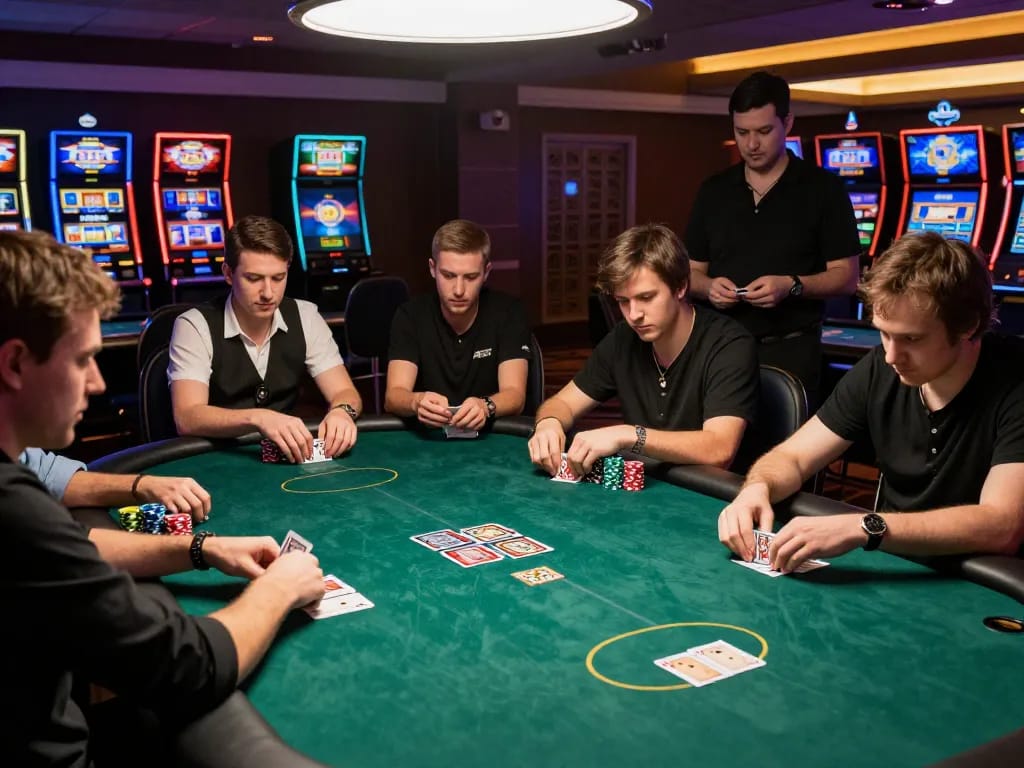 B52club features an intense high-stakes poker game with players focusing on their strategic bets.
