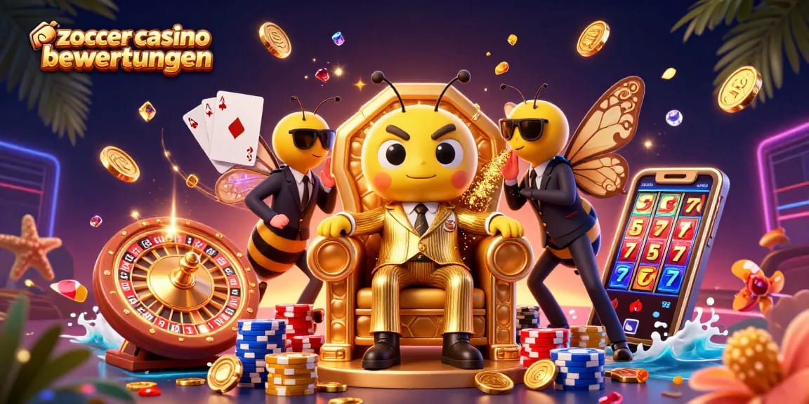 Experience the thrill of gaming with Zoccer Casino Bewertungen in this vibrant 3D digital art scene.