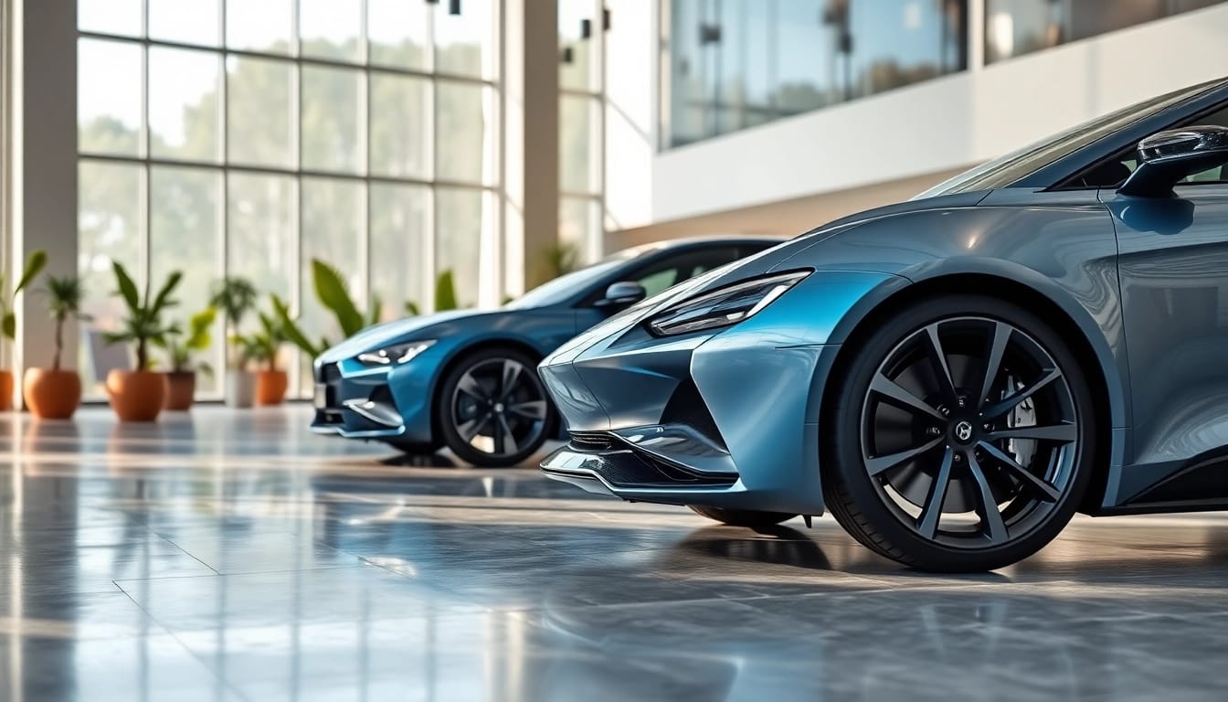 Auto Kufen in elegant showroom setting, showcasing sleek design and shiny finish.