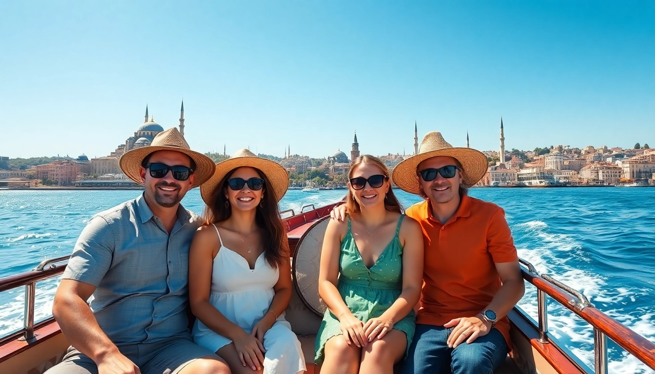 Bosphorus daytime cruise erleben mit einer fröhlichen Familie auf einem traditionellen türkischen Boot.