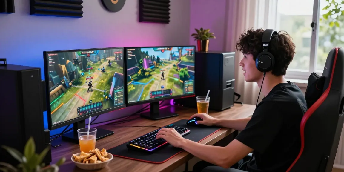 Engaged player enjoying diverse games at https://gemwin.pics/ with vibrant gaming setup.