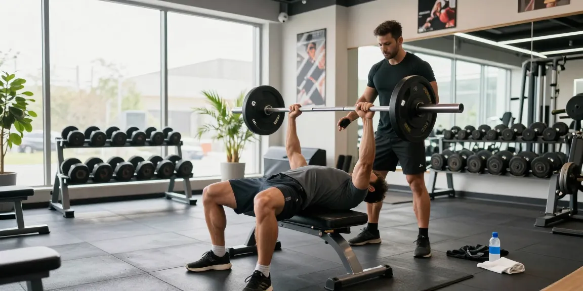 Anabolika Shop - Bodybuilder beim Training im Fitnessstudio mit Gewichten und motivierenden Elementen.