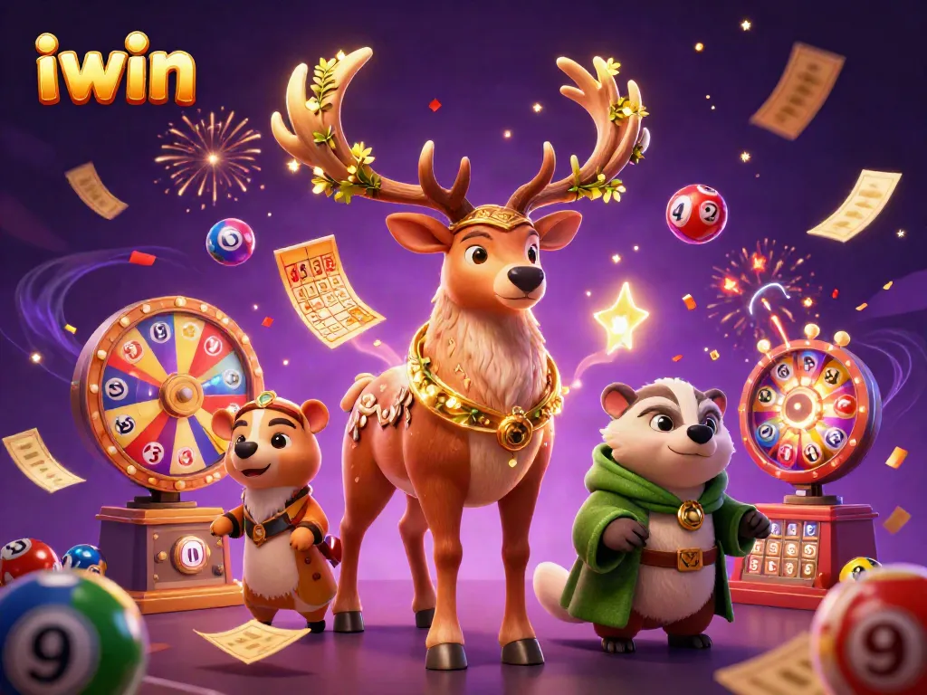 Engage with iwin's vibrant lottery excitement featuring colorful balls and dynamic game elements.