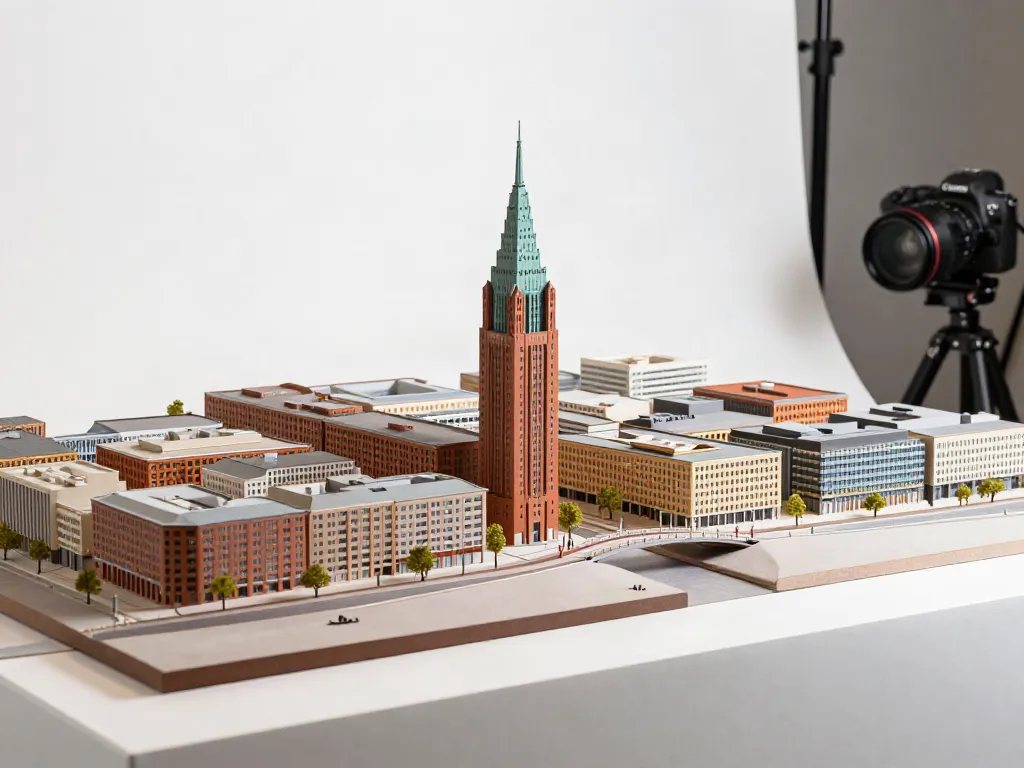 Gestaltungsmodell Hamburg in 1:200 mit feinen Details und modernem Design im Studio.