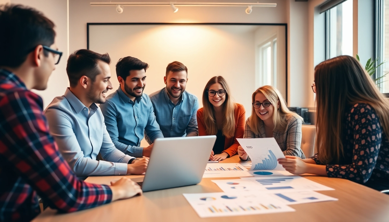 Strategic team collaborating on SEO.my strategies in a modern workspace.