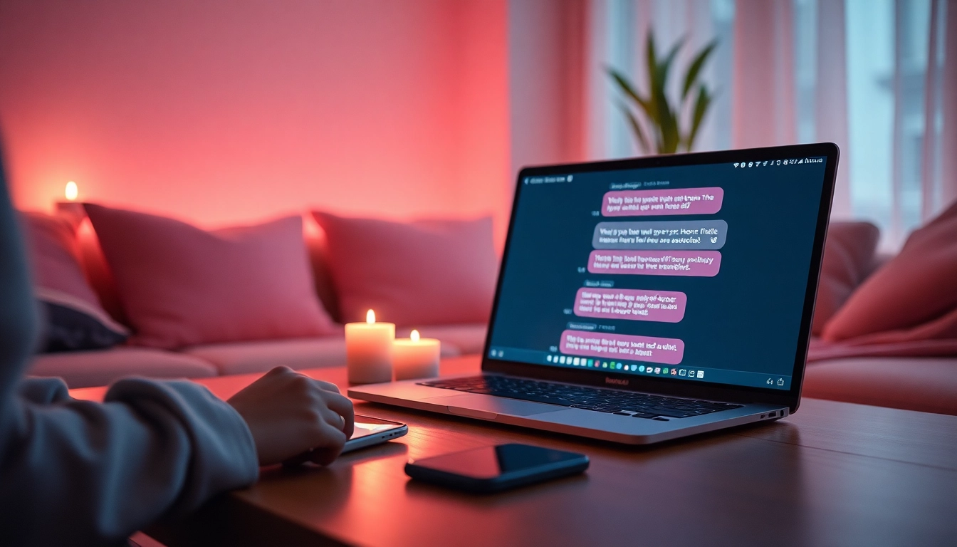 A cozy scene illustrating AI sexting on a smartphone and laptop, symbolizing modern digital intimacy.